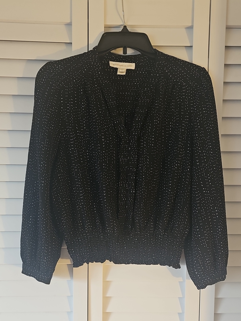 Black Dot-Print V-Neck Blouse by Worthington